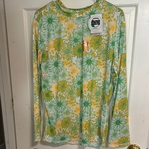 Ingear Yellow and Green Floral Long Sleeve Swim Top